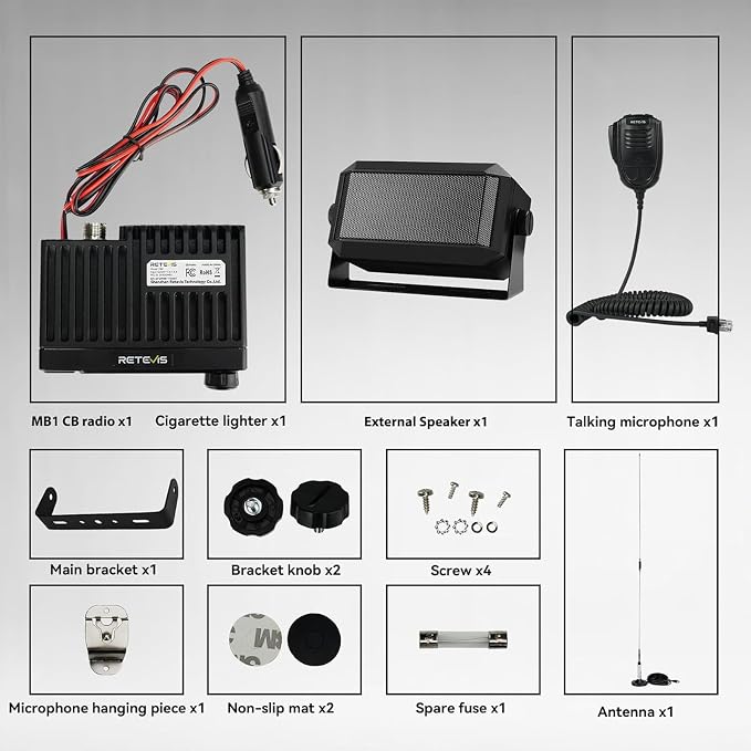 MB1 AM/FM CB Radio Kit, Portable CB Mobile Radio Kit with 5W Mini External Speaker and Magnetic Antenna, Noise Reduction, Emergency Channel 9/19, VOX, CB Radios Long Ranges for Trucker