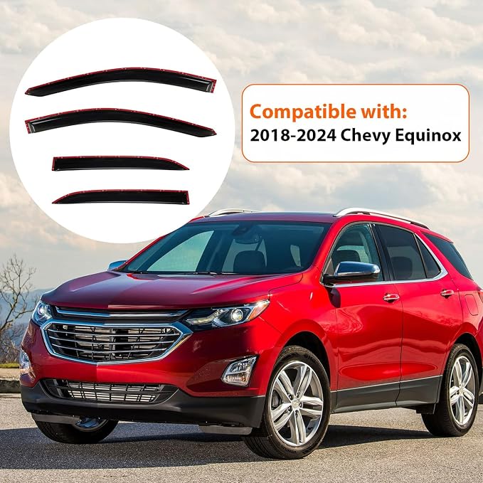 Window Rain Guards Compatible with 2018-2024 Chevy Equinox, 4pcs Smoke Tint Vent Deflectors Window Visors Outside Mount Tape On Style Acrylic Set of 4 Front+Rear