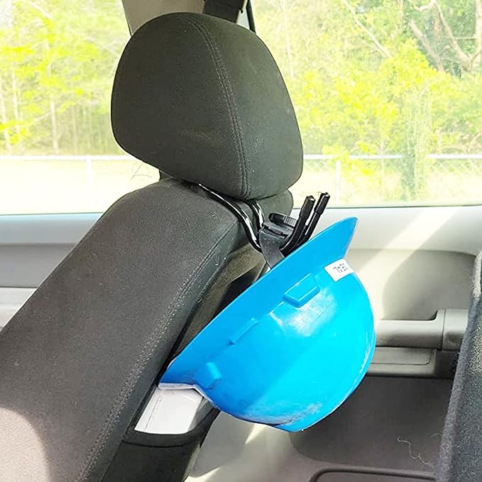 Universal Over The Seat Hard Hat Rack,Hard Hat Holder Back Seat Hanger Headrest Hook - Strong & Flexible - Simple, Easy to Bend into The Needed Shape and Holds Hard hat and Vest with Ease.