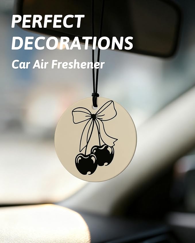 Retro Coquette Leopard Orange Car Air Freshener 4 Pcs, Trendy Preppy Black Cherry Bow Round Hanging Air Freshener for Cars Closet Drawer Books, Girly Y2k Car Accessories Mirror Decor for Women
