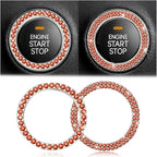 Bling Car Engine Start Ring Decals, 2PCS Crystal Rhinestone Vehicle Push Start Button Cover Sticker, Key Ignition Knob Ring, Sparkling Automotive Interior Accessories (Set Orange Red)