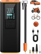 Tire Inflator Portable Air Compressor for Bike, Car, Motorcycle - 150PSI Air Pump for Car Tires with Precision Sensor, 6000mAh Battery, LCD Display, Emergency LED Light