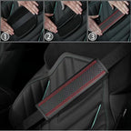 14 PCS Leather Car Seat Covers Full Set, 14.5”-15'' Sporty Steering Wheel Cover Universal, Center Console Cover, Seat Belt Cushion, Cup Holder Coaster, Car Interior Set Red