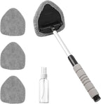 Car Windshield Cleaning Tool, Car Windshield Window Cleaner, Auto Window Glass Cleaning Kit with Extendable Handle & Reusable Microfiber Pad & Spray Bottle, Universal Car Accessories (Gray)