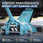 3 Ton Low Profile Floor Jack, Heavy Duty Steel Hydraulic Car Jack with Dual Pistons Quick Lift Pump, Hydraulic Racing Floor Jack, Lifting Range 3" to 20", Sky Blue