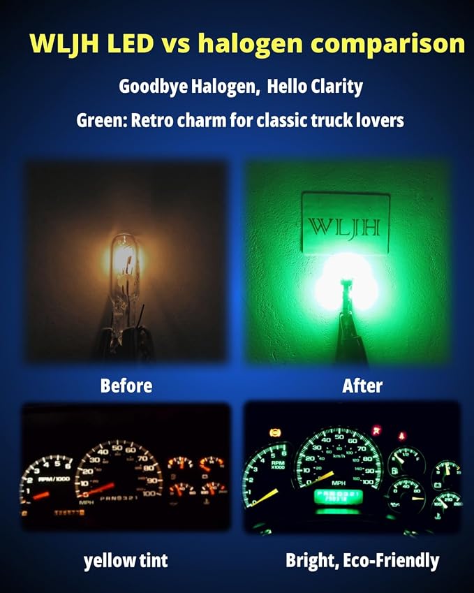 74 Led Bulb Dash Lights Super Bright T5 2721 37 86 286 Wedge PC74 Twist Socket Automotive Instrument Panel Gauge Light Kits Cluster Shift Indicator Interior Bulbs Green Pack of 20