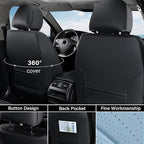 Coverado Full Set Car Seat Covers, Nappa Leather Seat Covers for Car, Waterproof Car Seat Protector with Lumbar Support, Automotive Seat Covers Universal Fit for Most Cars SUV Trucks (Black-Blue)