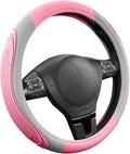 Car Steering Wheel Cover - Microfiber Leather Steering Wheel Wrap Sports 14.5-15 Inch Steering Wheel Cover Non-Slip for Men Women Pink & Gray Color