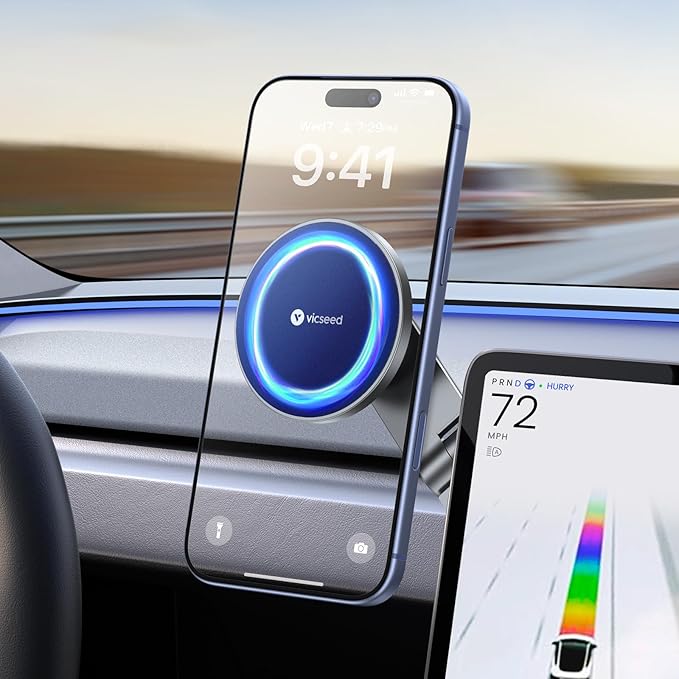 Tesla Phone Mount【Strongest Magnet Power】 Foldable Hidden Tesla Phone Holder Fit for All Phones, Tesla Model 3/Y/Cybertruck Accessories, Tesla Model 3 Model Y for MagSafe Car Mount - Blue