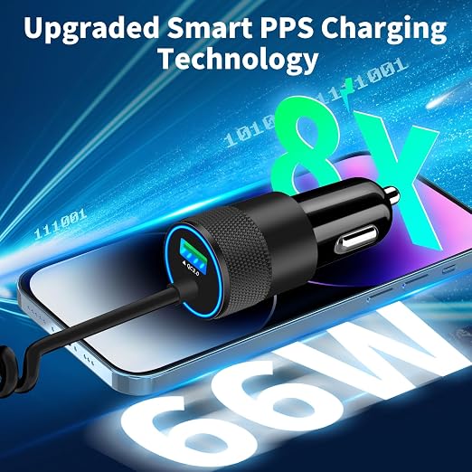 [Apple MFi Certified] iPhone Car Charger Fast Charging, 4.8A USB Power Cigarette Lighter Car Carplay Charger Adapter with 6FT Coiled Lightning Cable for iPhone 14 13 12 11 XS XR X 8 SE iPad