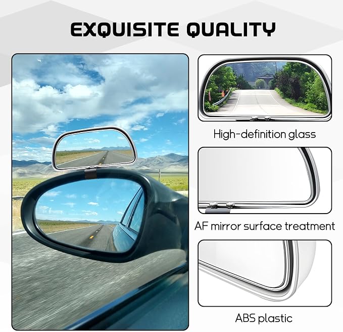 2PCS Car Blind Spot Mirror, Rectangular HD Glass Blind Spot Mirrors for Cars, 360° Adjustable Wide Angle Auto Blindspot Side Rear View Mirror, Car Accessories for SUV Truck (Screw-on, Silver)