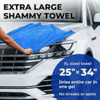 Premium XL Shammy Towel for Car - 2pk (34”x25”) - Super Absorbent Chamois Cloth - Spots & Scratch-Free - Reusable Car Drying Towels