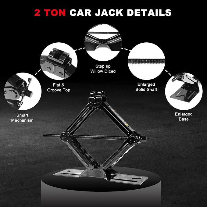Car Jack 2Ton/4409 lbs Universal Scissor Jack with Rubber Pad, Portable Tire Changing Kit with Lug Wrench, Emergency Kit for Sedan SUV MPV