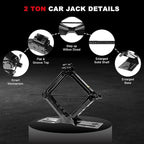 Car Jack 2Ton/4409 lbs Universal Scissor Jack with Rubber Pad, Portable Tire Changing Kit with Lug Wrench, Emergency Kit for Sedan SUV MPV