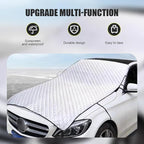 Half Car Cover, Winter Anti-freeze Snow Shield for Windshield Hood, Thicken Foldable Outdoor Protector with Windproof Fastening Strap, All-season Anti-scratch Cloth for Cars (Silver)