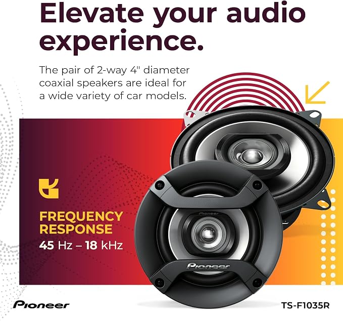 F-Series TS-F1035R 4” 2-Way Speakers (Pair) – 150W Max, Balanced Sound + Smooth Treble, Great Stock Replacement, High-Efficiency Speaker Designed for OEM Power