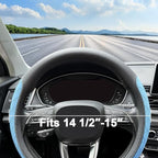 Nappa Leather Steering Wheel Cover,Elegant Diamond Checkered Design, Non-Slip wear-Resistant, Enhance Driving Comfort, Suitable for Steering Wheel Diameter 14 1/2‘-15’ Models.Black Blue