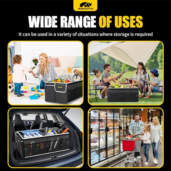 Car Trunk Organizer - 65L Collapsible Trunk Organizer with Lid, Sturdy Car Storage for SUV Auto Truck Van with Adjustable Straps and Non Slip Bottom