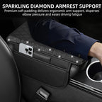 Bling Car Center Console Cover, Leather Car Arm Rest Cover Cushion with 2 Storage Bags, Universal Automotive Armrest Protector Storage Box, Bling Accessories Interior for Most Vehicles (Black)