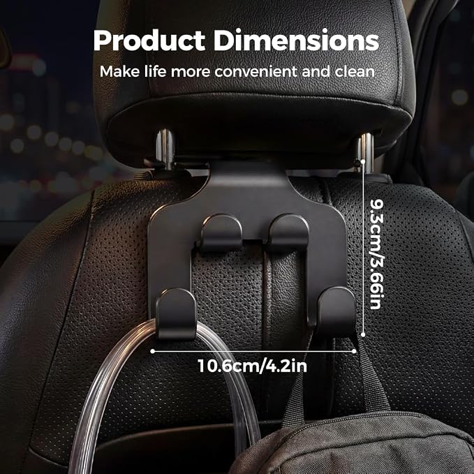 Car Seat Headrest Hook, Double Fur Leather Seat Back Hanger, Universal Headrest Organizer for Purses Bags Coats Umbrellas Grocery (2pcs)