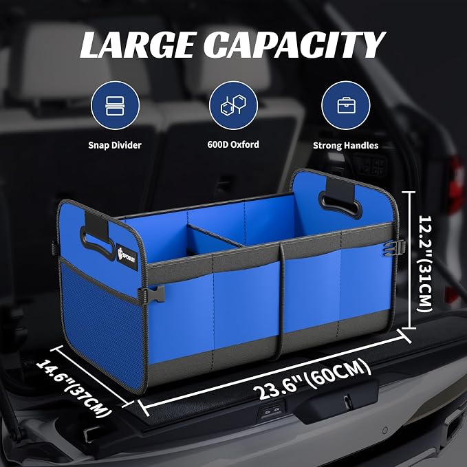 Trunk Organizer for Car - 70L Collapsible Car Storage with 11 Pockets & Reinforced Handles, SUV Trunk Organizers for Grocery Cargo(Blue)