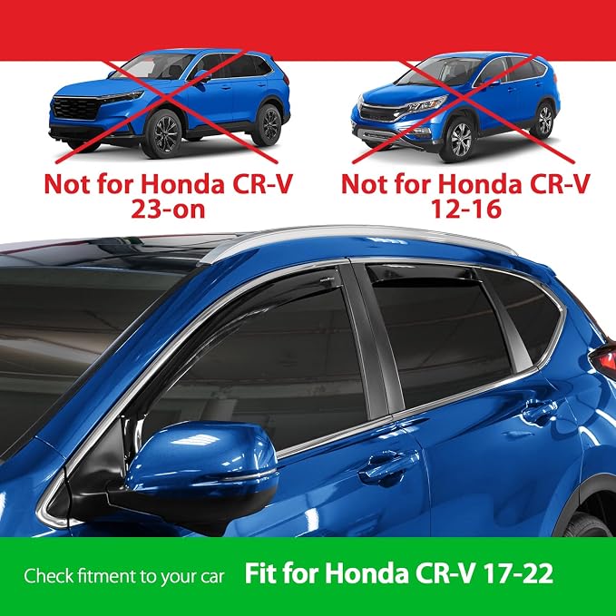 Goodyear Shatterproof in-Channel Window Deflectors for Honda CR-V (CRV) 2017-2022, Rain Guards, Window Visors for Cars, Vent Deflector, Car Accessories, 4 pcs - GY003445LP