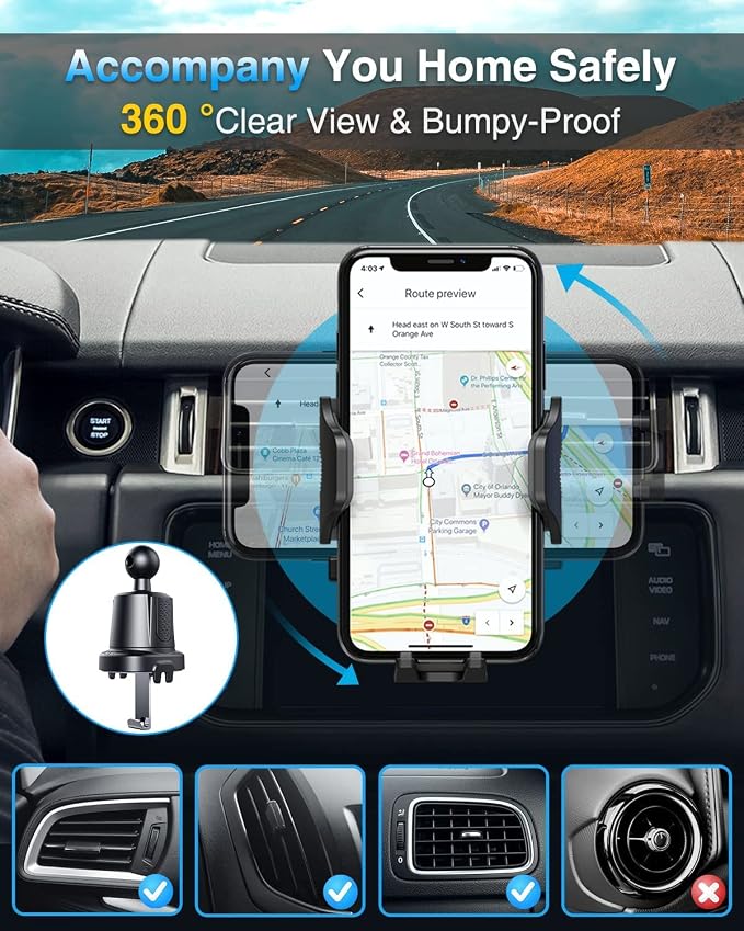 Phone Holders for Your Car Ultimate Military-Grade Car Phone Holder Mount【Patent & Safety Certs】 Upgraded Shockproof Truck Air Vent Phone Mount for iPhone 17 Pro Max 16 Samsung Android,Blue