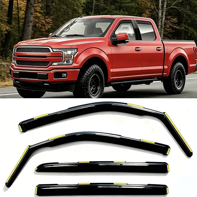 in-Channel Window Rain Guards Fit for Truck Dodge RAM 1500 2019-2025 Crew Cab, Extra Durable Side Window Wind Deflectors Vent Visors, Vent Sun Shades rain Shields Dark Smoke 4 Piece Set