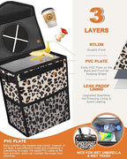 Car Trash Can with Lid, Cute Leakproof Car Trash Garbage Bag Hanging Vehicle Trash Bin Small Portable Automotive Garbage Cans Organizer for Back/Front Seat(Trapezoid,Leopard