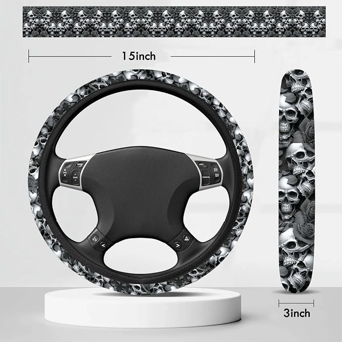 Black Cat Steering Wheel Cover 15 Inch Universal Neoprene Steering Cover | Cat Car Accessories Decor Non-Slip Fit Auto SUV Truck, Cats Mom Gifts for Women Men Birthdays Festivals