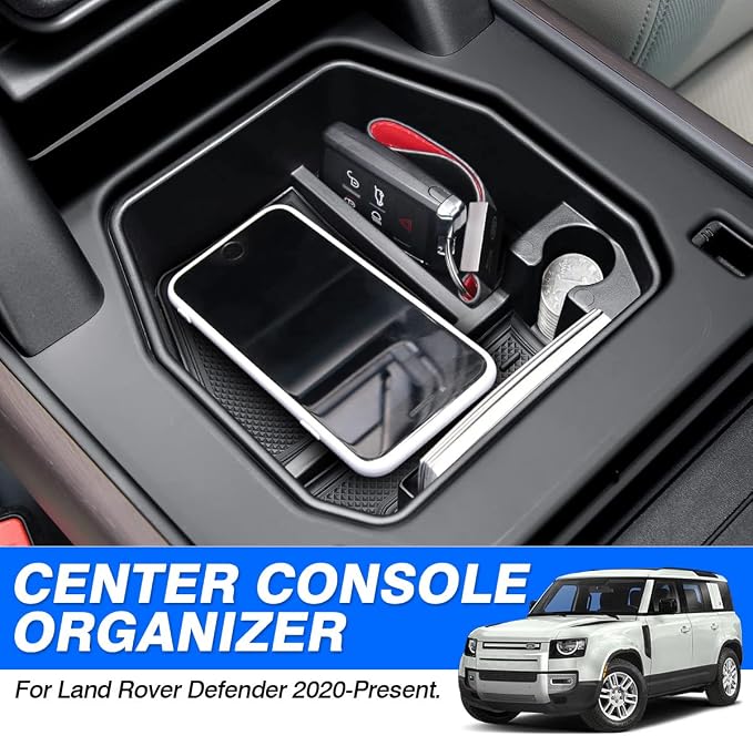 Center Console Organizer for 2020-2025 2026 Land Rover Defender 90 110 130 (NOT for Refrigerator Version), Defender Accessories Armrest Storage Box Middle Console ABS Insert Tray