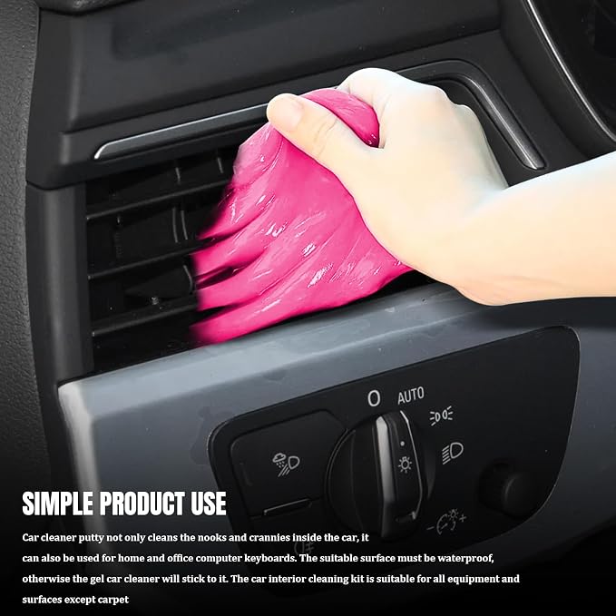 Car Cleaning Gel Clean Putty, Reusable Car Interior Cleaner Slime, Auto Detail Cleaning Soft Rubber Supplies, Universal Multi-Functional Cleaning Tool Accessories for Men Women (Pink)