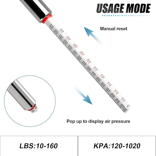 Silver Double Straight Type Tire Pressure Gauge，Dual Head Air Pressure Gauge，Pressure Range 10-160 Psi(Suitable for Trucks, etc.