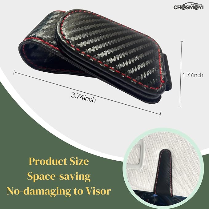 CHOSMOYI Magnetic Leather Sunglass Holder for Car, Sunglasses Clip for Car Visor, Auto Interior Accessories Universal for Different Size Eyeglasses (Carbon Fiber)