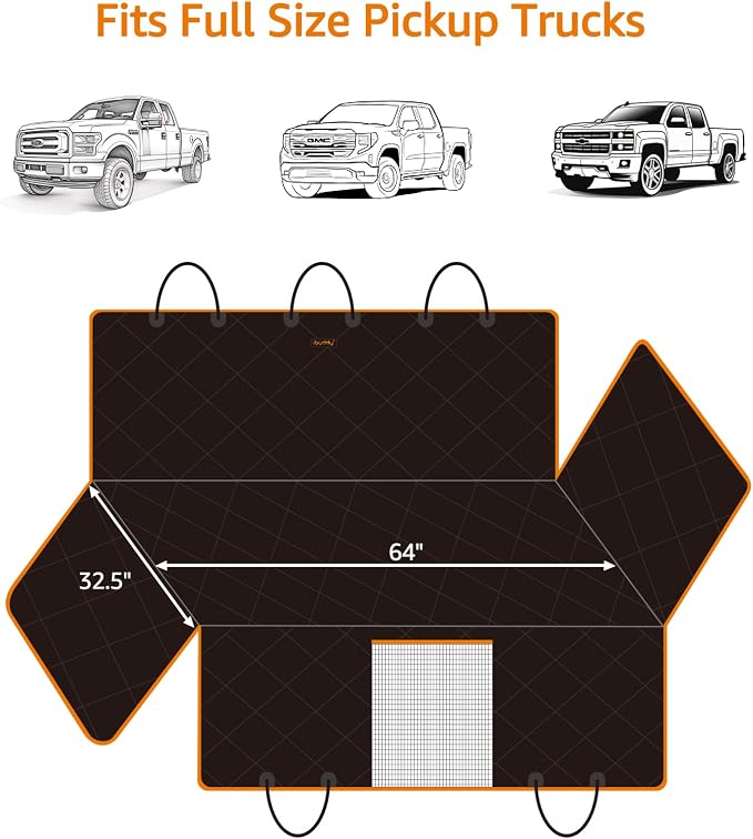 Truck Seat Cover for Dogs with Flip-Up Rear Seats 100% Waterproof Heavy Duty Pet Floor Hammock with Mesh Visual Window Senior Dog Friendly & Nonslip Fits Ford F150,F250 RAM 1500,Silverado