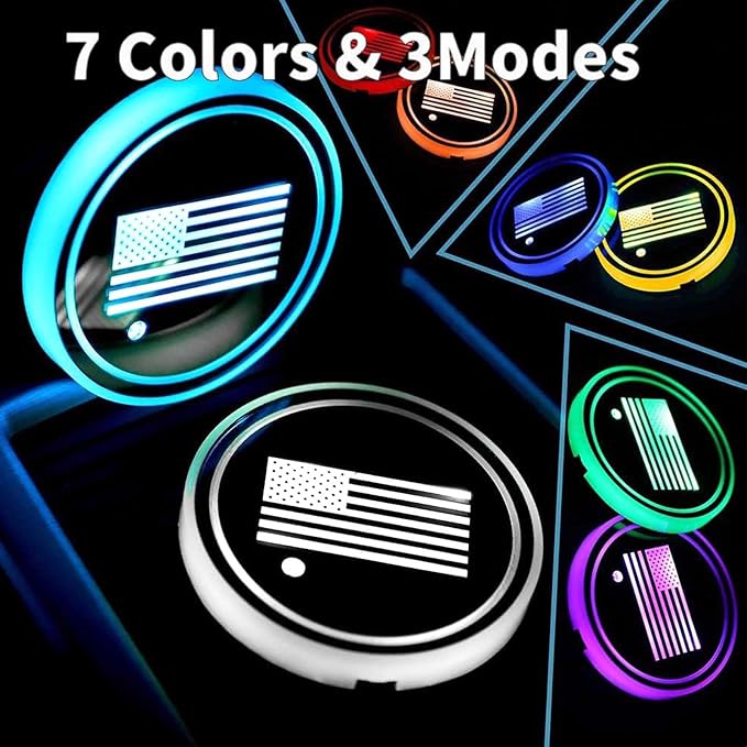 2PCS LED Car Cup Holder Lights, Light up Car Coasters for Cup Holders 7 Color-Changing Light Up Cup Holder Insert Coasters, Waterproof Car Accessories for Teens, Car Gifts for Men & Women