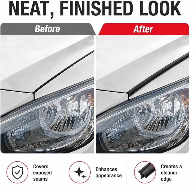 16.5Ft Universal Car Weather Stripping - T-Shape Rubber Edge Trim (5x7mm), Self-Adhesive Automotive Sealing Strip for Windshield, Bumper, Fender Flare & Side Skirt, Soundproof & Waterproof