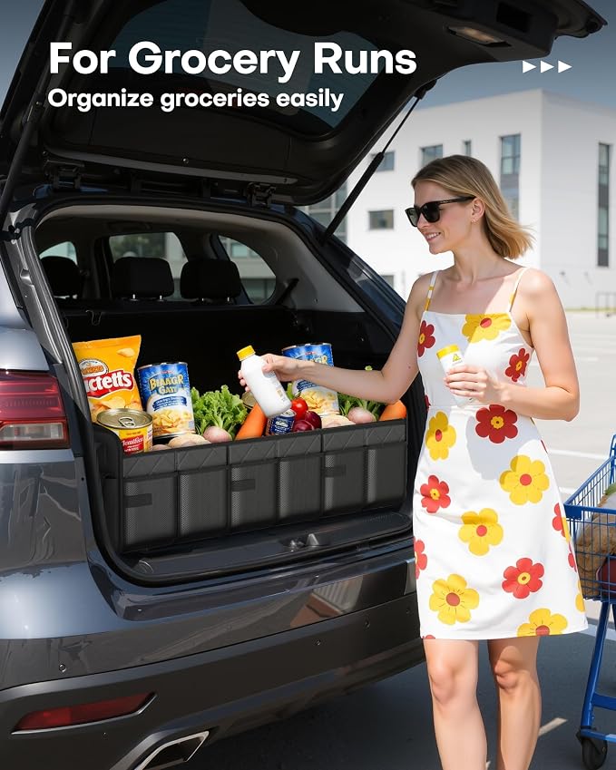 Trunk Organizer for SUV – Foldable & Portable Car Organizers and Storage with 3 Compartments, Large Capacity Car Trunk Organizer Car Accessories for Truck Sedan, Black, 32.3" x 12.8" x 11.0"