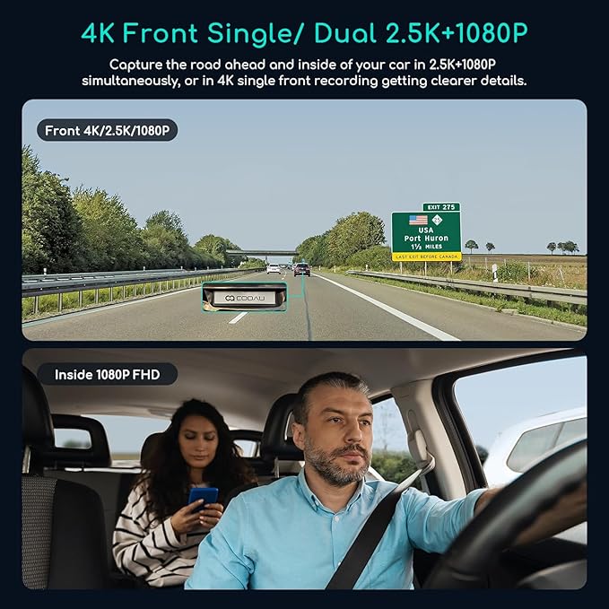 D30S 4K Dash Cam with GPS Wi-Fi, Front and Inside Dual 2.5K 1080P, Uber Car Camera with Infrared Night Vision, Supercapacitor, 4 IR LEDs, G-Sensor, Parking Mode, Loop Recording
