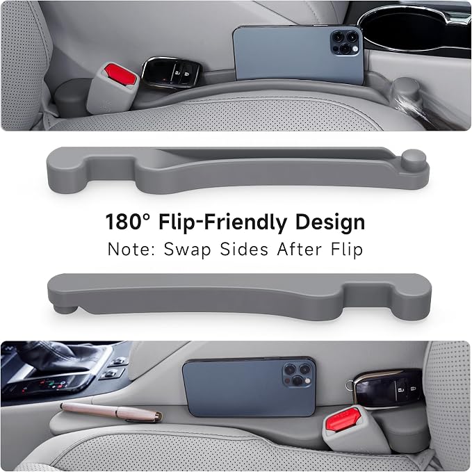 Car Seat Gap Filler Set of 2, 3IN1 Seat Side Gap Filler Plug with Storage Slot & Hook Function, Soft Foam Universal Fit Car SUV Truck Fill Gap Between Seats Console Organizer（Narrown Gray）