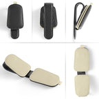 Sunglasses Holder for Car, Leather Magnetic Buckle Sun Visor Sunglass Clip, Ticket Card Storage Glasses Clip, Car Interior Accessories for Men and Women（Black-Beige）