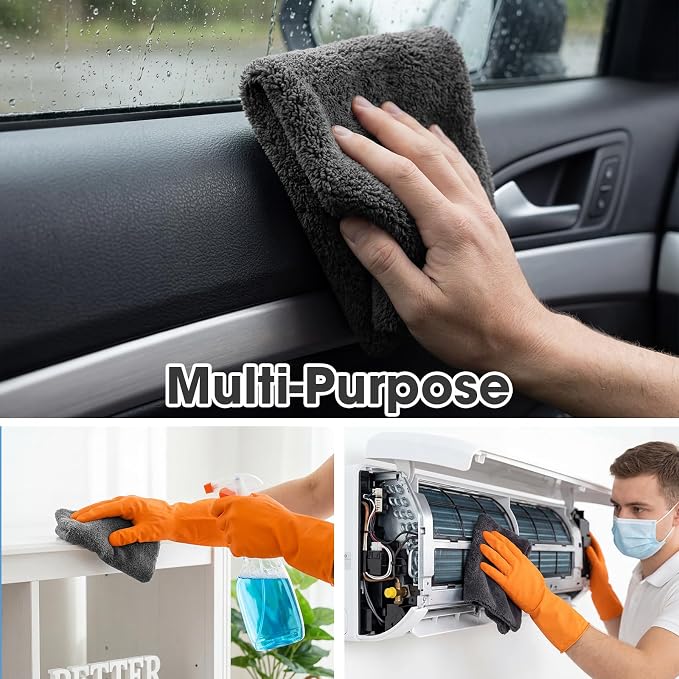 20 Pcs 16 x 16 Inch Edgeless Microfiber Plush Towels for Cars Detailing Drying Wash Polishing Absorbent Cleaning Cloths, 500 GSM (Gray)