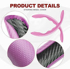 Universal Fit Carbon Fiber Steering Wheel Cover, Segmented Steering Wheel Protector, Carbon Fiber Anti-Skid Steering Wheel Cover Car Interior Accessories (2 Pcs Pink)