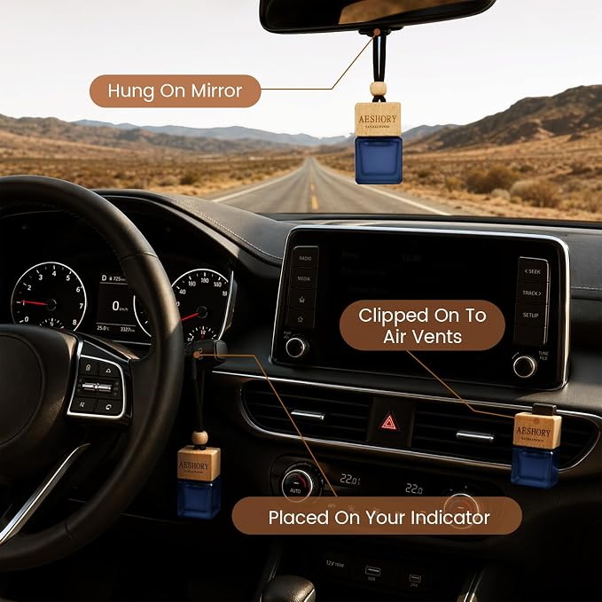 Aeshory 3 Pack Car Air Freshener Hanging, Wood Fragrance with Sandalwood, Teakwood & Cologne, Long Lasting Scent for 60 Days, Men Car Diffuser, 8ML/0.27 FL OZ
