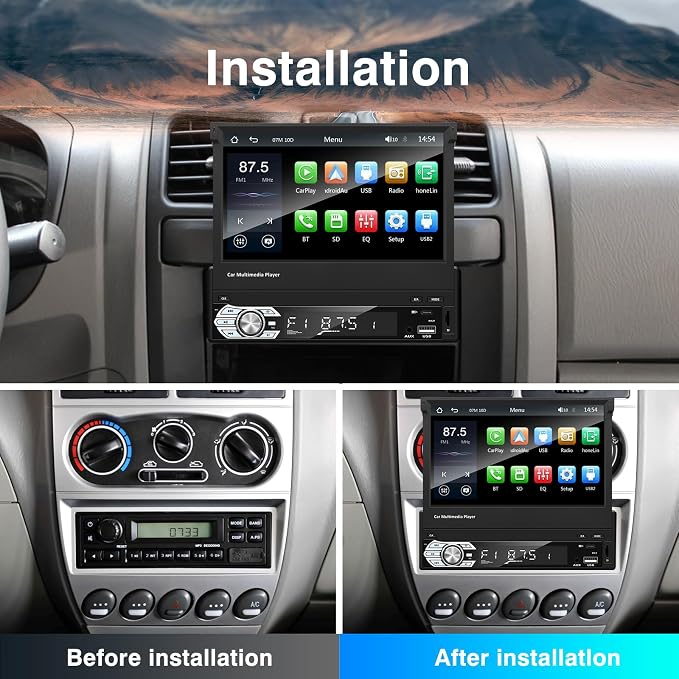 Single-Din-Touchscreen-Radio,Carplay&Android Auto,Car Stereo Backup Camera | Bluetooth/FM/RDS Radio/Type-C/USB/SD/MP4/MP5 Player