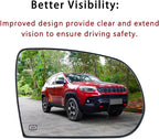 Passenger Side Mirror Replacement for Jeep Cherokee 2014-2019 Jeep Compass 2017-2021, Right Exterior Side Rearview Mirrors Glass, with Backing Plate, Power Heated