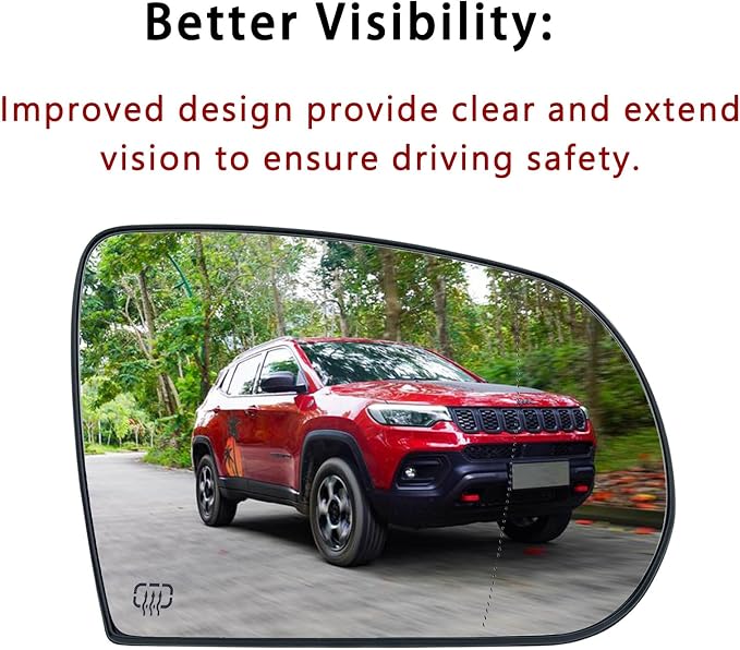 Passenger Side Mirror Replacement for Jeep Cherokee 2014-2019 Jeep Compass 2017-2021, Right Exterior Side Rearview Mirrors Glass, with Backing Plate, Power Heated