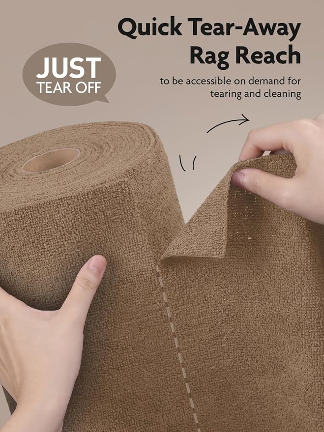 Microfiber Cleaning Cloth Roll- 30 Sheets, 12" x 12" (TAN) | Super Absorbent, Lint-free, Tear-away Microfiber Towel Roll, for All-Purpose Cleaning