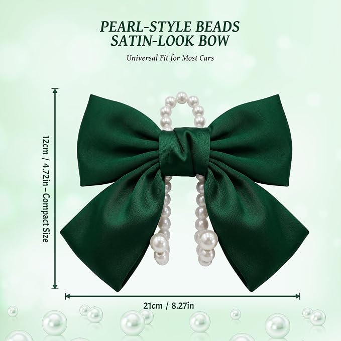 2 PCS Bow Pearl Car Seat Headrest Hook – Cute Purse Hook for Car, Girly Interior Decoration Accessories Hook Hanger, Seatback Holder for Purses & Bags, Elegant Car Organizer (Galactic Green)