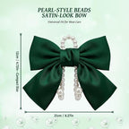2 PCS Bow Pearl Car Seat Headrest Hook – Cute Purse Hook for Car, Girly Interior Decoration Accessories Hook Hanger, Seatback Holder for Purses & Bags, Elegant Car Organizer (Galactic Green)